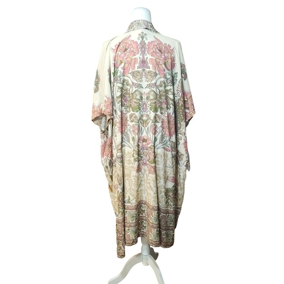 Anthropologie x Bl^nk Floral Kimono Duster Cream Pink‎ Green One Size Viscose - Picture 6 of 10